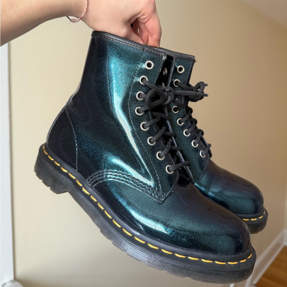 Doc Marten 1460 8 Eye Teal Patent Sparkle Boots W9